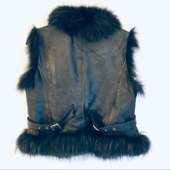 Saint Gil Genuine Rabbit Fur Trimmed Leather Vest - Picture 2 of 6
